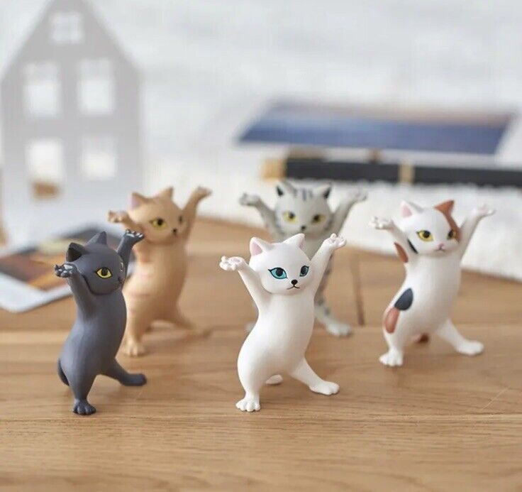 5 x Dancing Cat Figures Can Hold Pencil Phones Desk Ornaments Cute Gift - SOScollectible