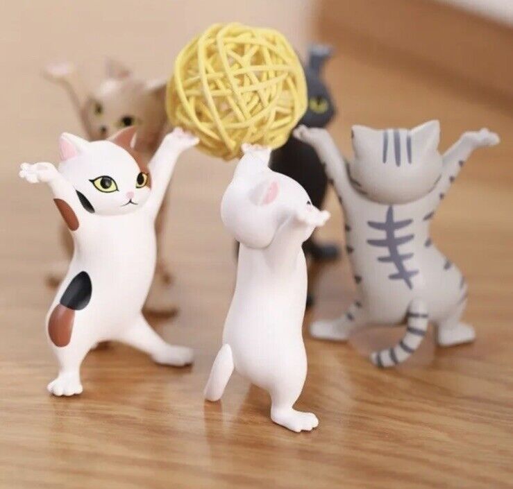 5 x Dancing Cat Figures Can Hold Pencil Phones Desk Ornaments Cute Gift - SOScollectible