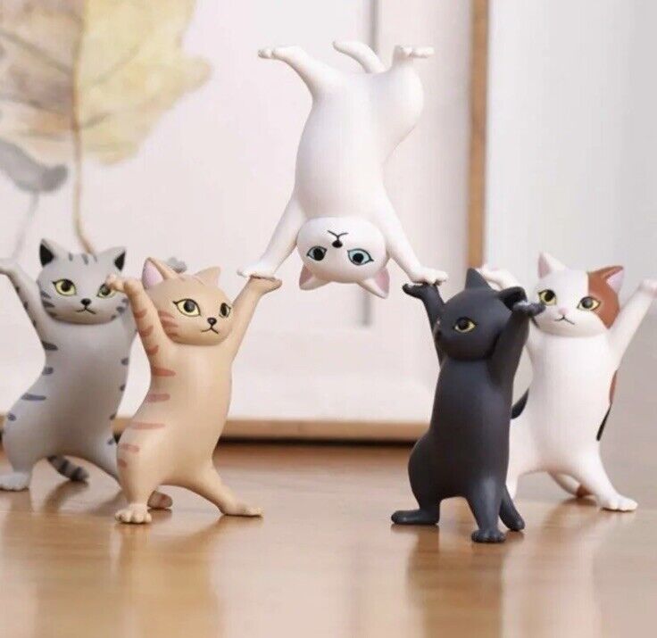 5 x Dancing Cat Figures Can Hold Pencil Phones Desk Ornaments Cute Gift - SOScollectible