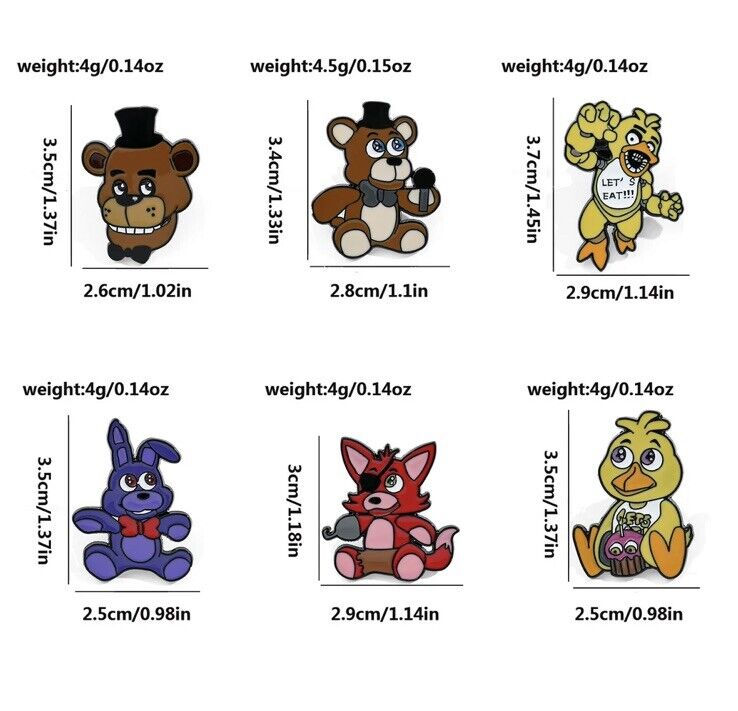 5 x Five Nights At Freddy Pin Badge Set FNAF Complete Set 🇬🇧 Toy Gift Movie - SOScollectible