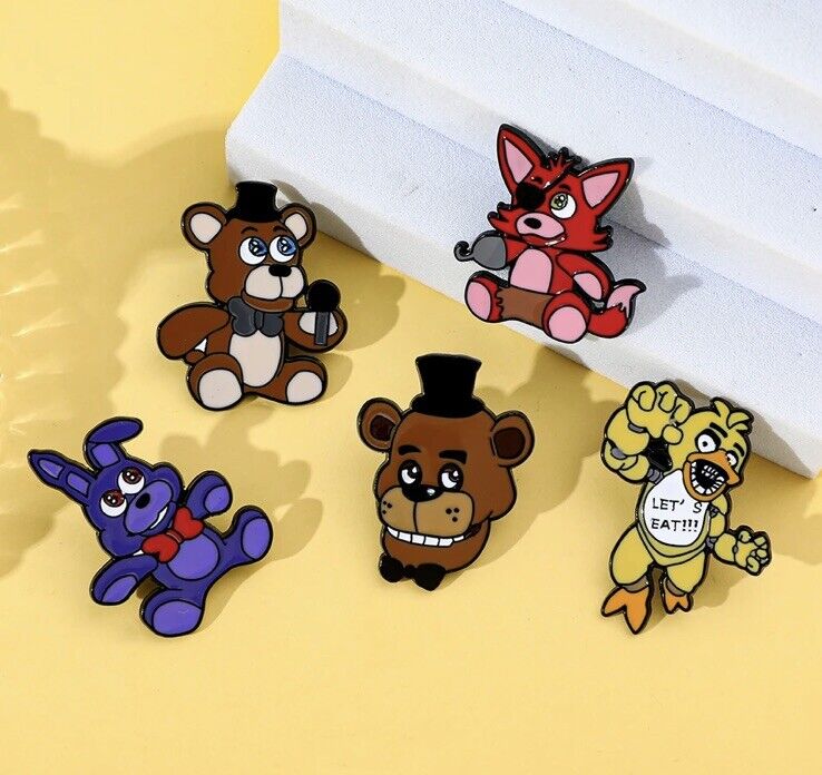 5 x Five Nights At Freddy Pin Badge Set FNAF Complete Set 🇬🇧 Toy Gift Movie - SOScollectible