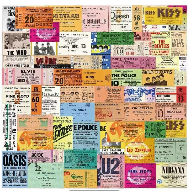 55x Retro Concert Stubbs Rock Bands 60’s - 90’s Beatles Who Bowie Oasis - SOScollectible