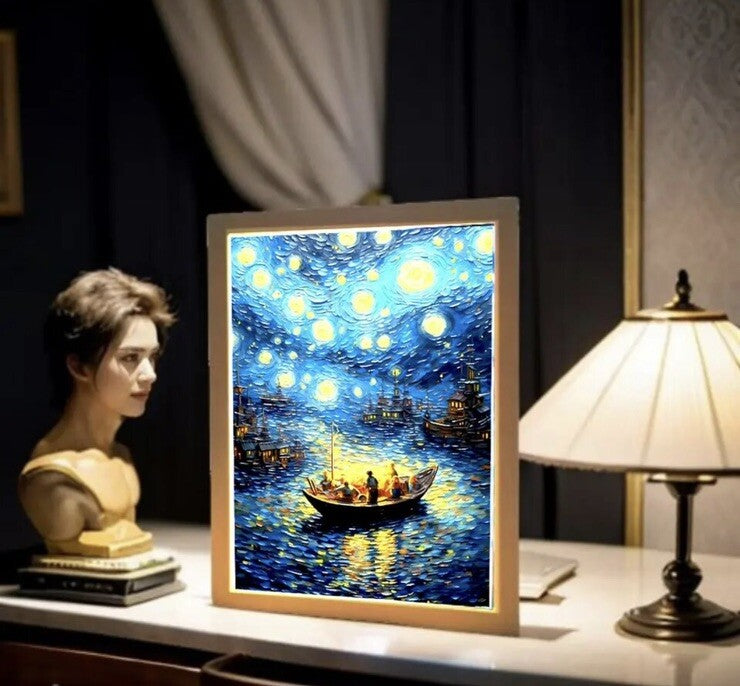 Van Gogh Starry Night Boat Light Up Picture Frame LED Lighting Painting0