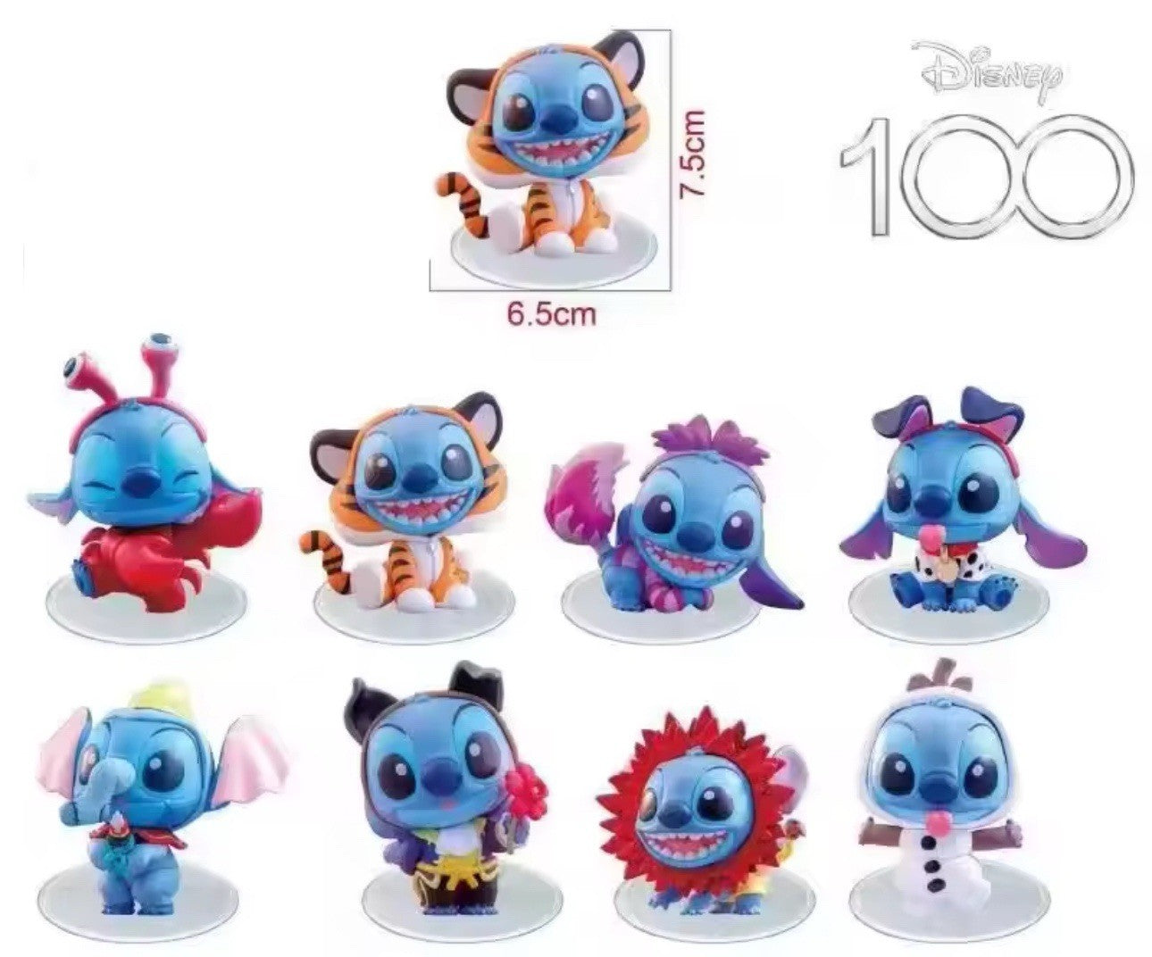 9pcs Set Disney 100th Stitch Figures Figurines 7cm Ornament Toy Gift