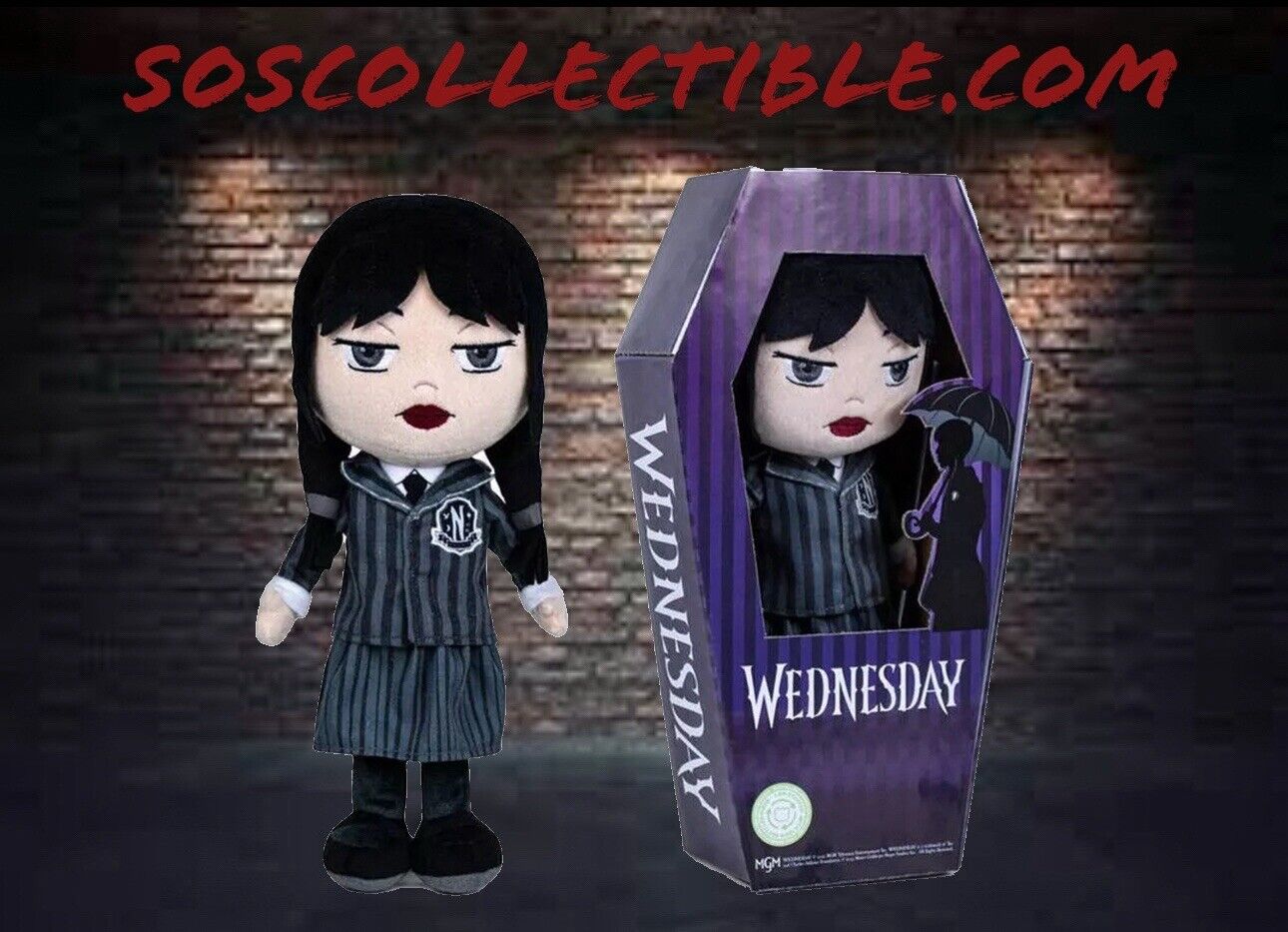 Wednesday Addams with School Uniform and Coffin Plush 32cm Original