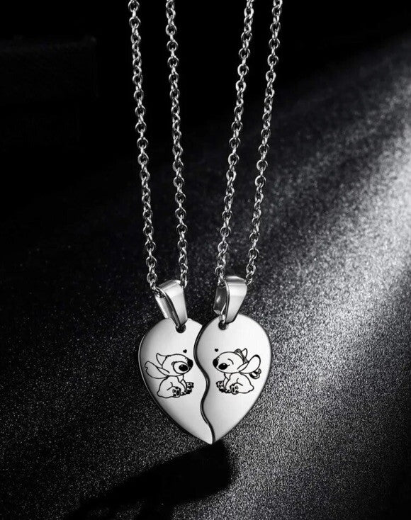 2 x Lilo & And Stitch Necklace Heart Pendant Charm Disney Best Friends Double0