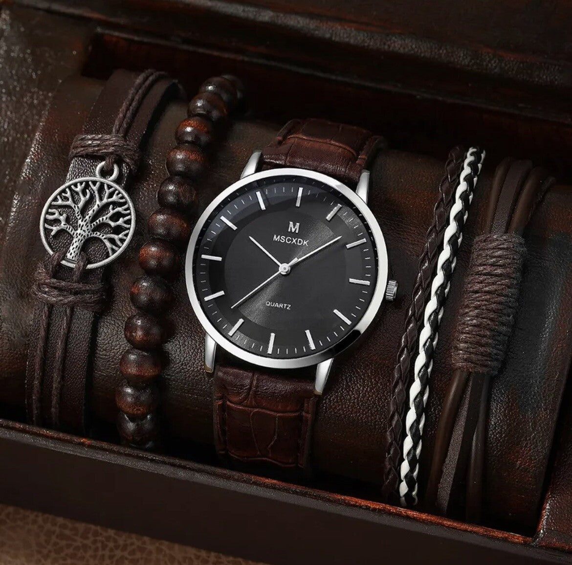 5 Piece Set Men's Sports Watches Business Quartz  Luxury Leather UK 0