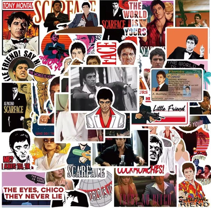 50 Gangster Mafia Movie Sticker Pack-Waterproof Vinyl- Scarface Pacino Gift1