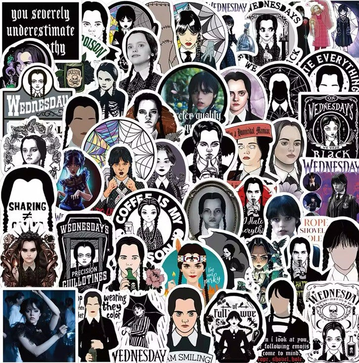 50 x Wednesday Adams Stickers Books Laptop School Party Bags Water Bottle Travel0