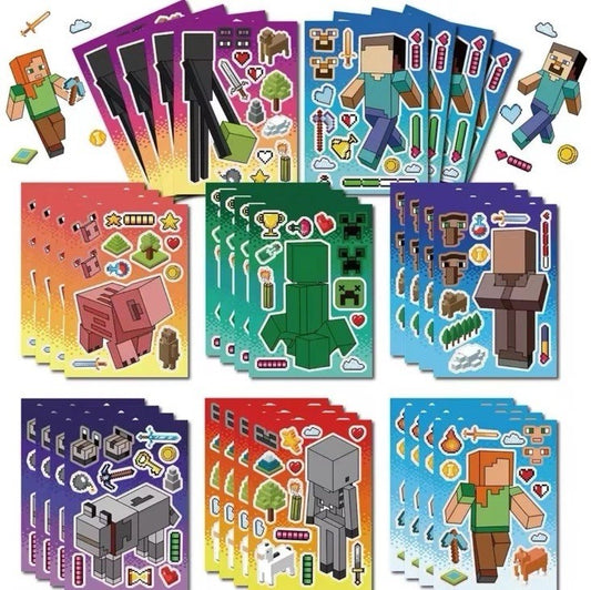 16x Minecraft  Puzzle Stickers Children Puzzle DIY Toys Make A Face Stickers