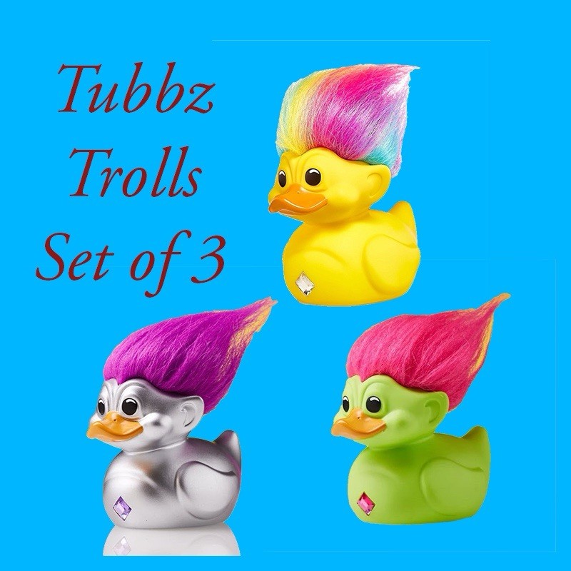 TUBBZ Trolls Set Of 3 EDITION Silver Green Rainbow Troll Collectible Duck  Fig