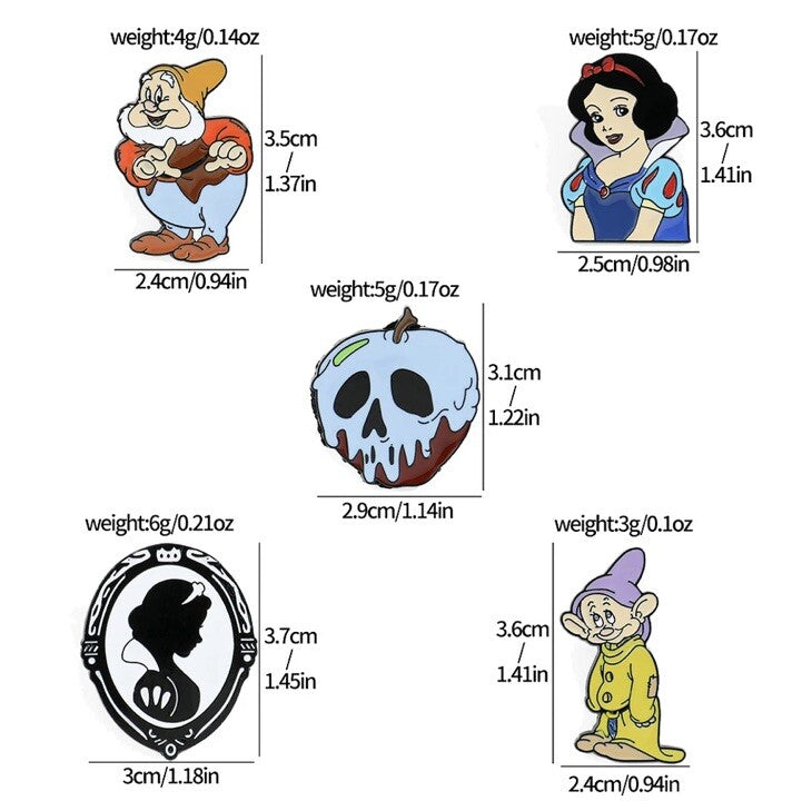 Disney Snow White And Dwarves 5 x Pin Badge Set UK Seller Poison Complete Set4