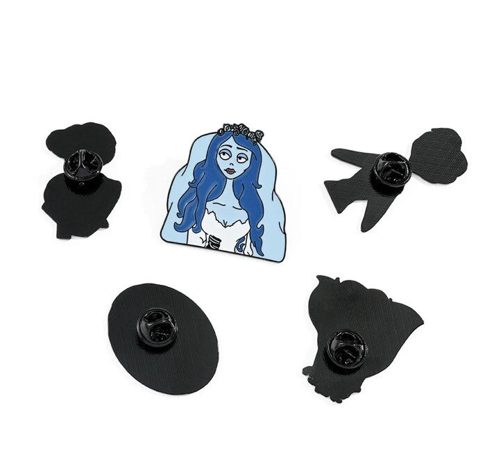 5 x Corpse Bride Metal Pins Movie Tim Burton Enamel Horror Badge Complete Set1
