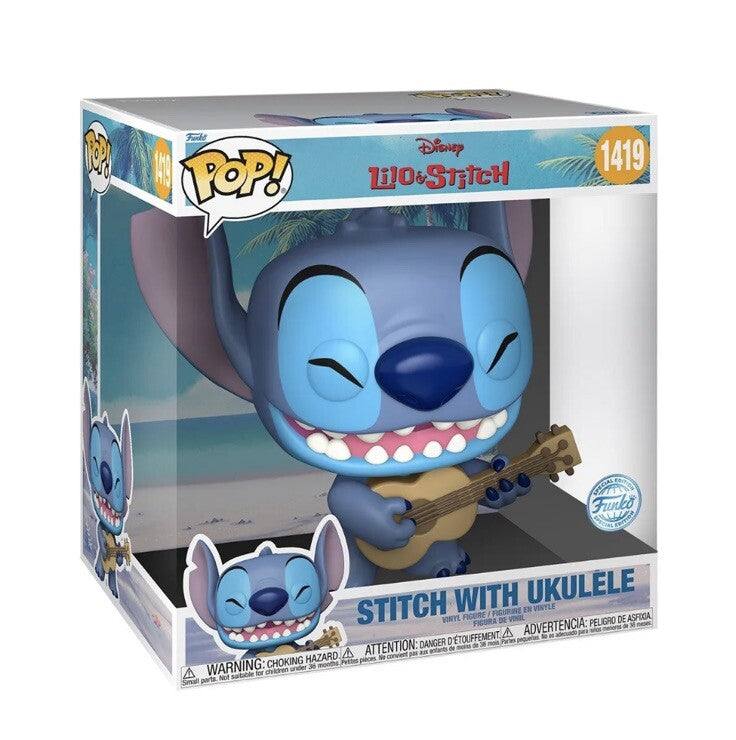Funko Pop Jumbo 10" Disney Lilo & Stitch - Stitch with Ukelele #1419 NEW Mint1