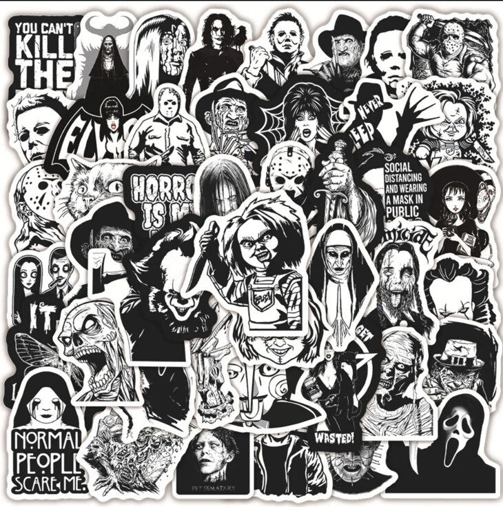 Horror black and white 50 characters movie stickers Chucky Freddy IT Jason New0