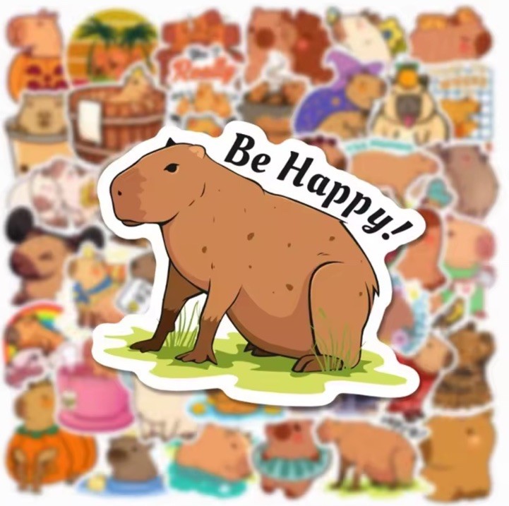 50Pcs Cute Capybara Sticker Set for Laptop, Guitar, Scrapbook and Journals