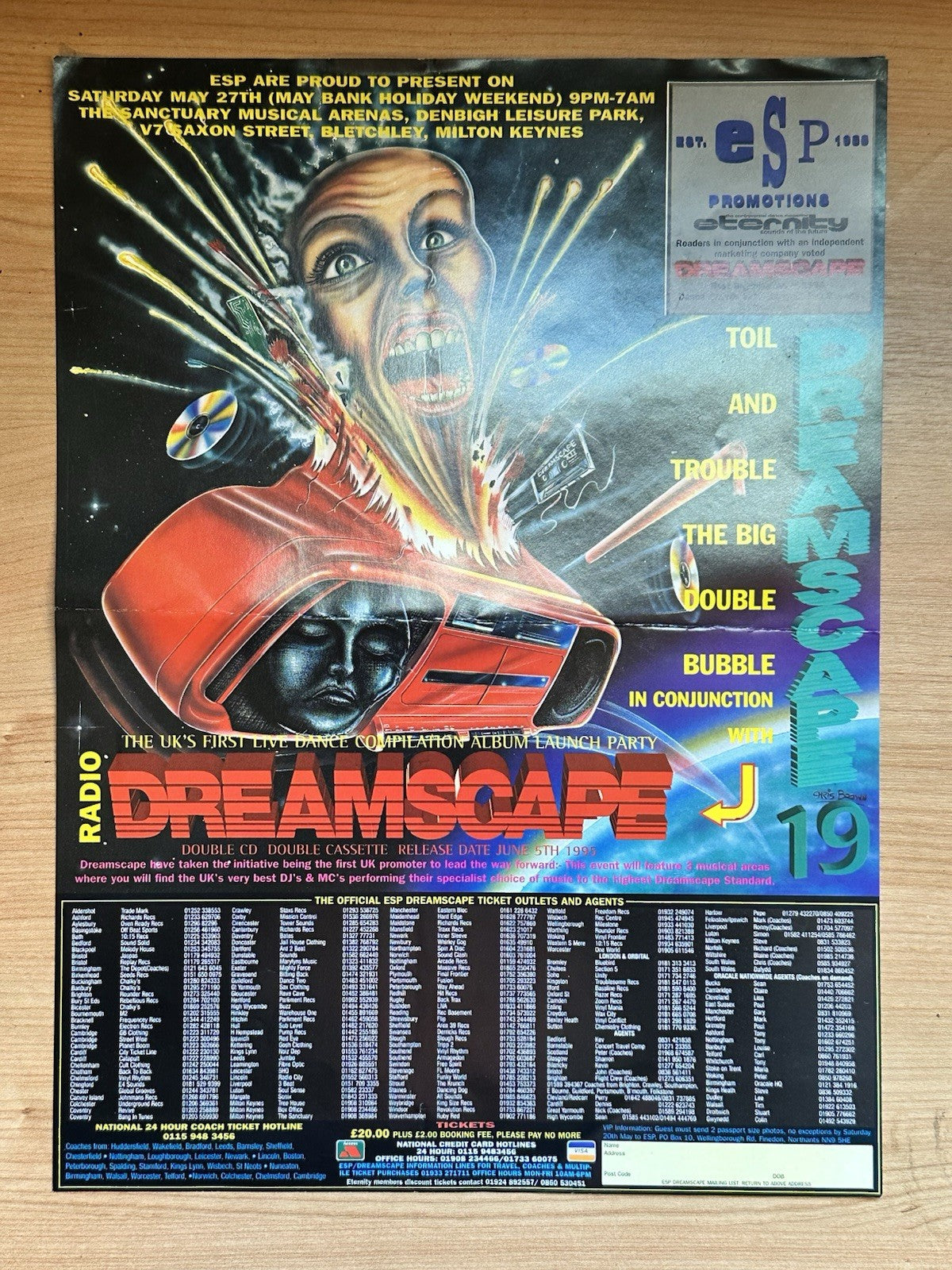 Dreamscape 19 May 95 @ The Sanctuary Milton Keynes A3 Rave Flyer Hype Sharkey3