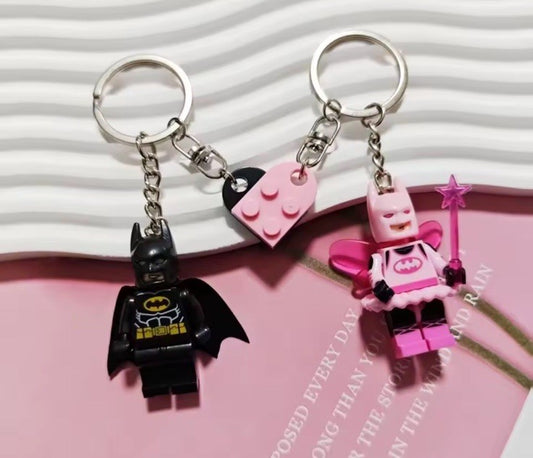 Batman Valentines 2 Couples Keyring Pink Batgirl DC Bag Charm Car Chain Key Gift