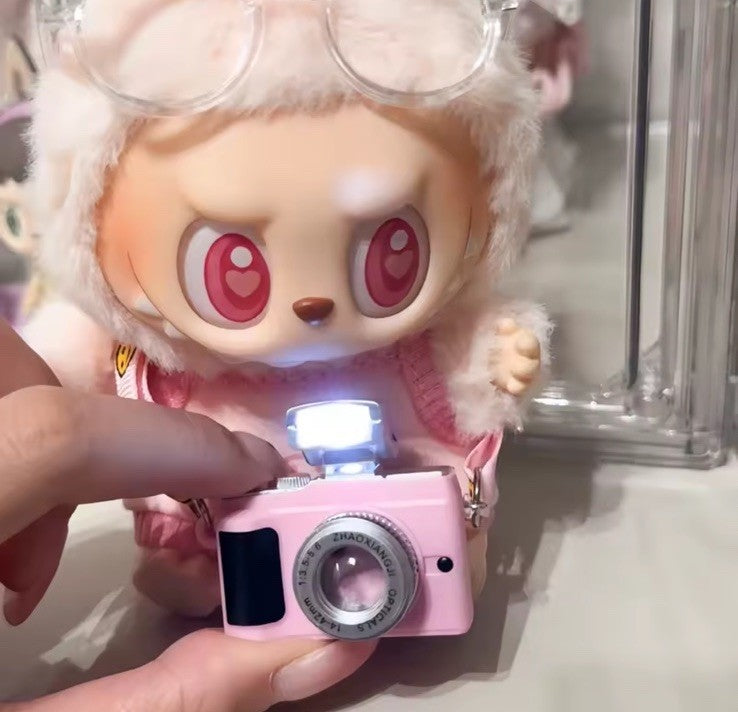 Mini Pink DIY Camera Dress Up Plush Toy for 17cm Labubu Doll Accessories Dollh2