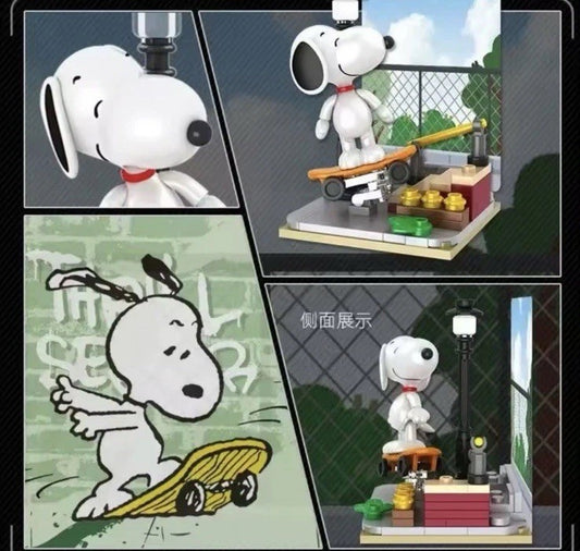 PEANUTS Snoopy Block Brick ‘ Skate  ‘ Mini Figure Blind Box Collect Set Gift
