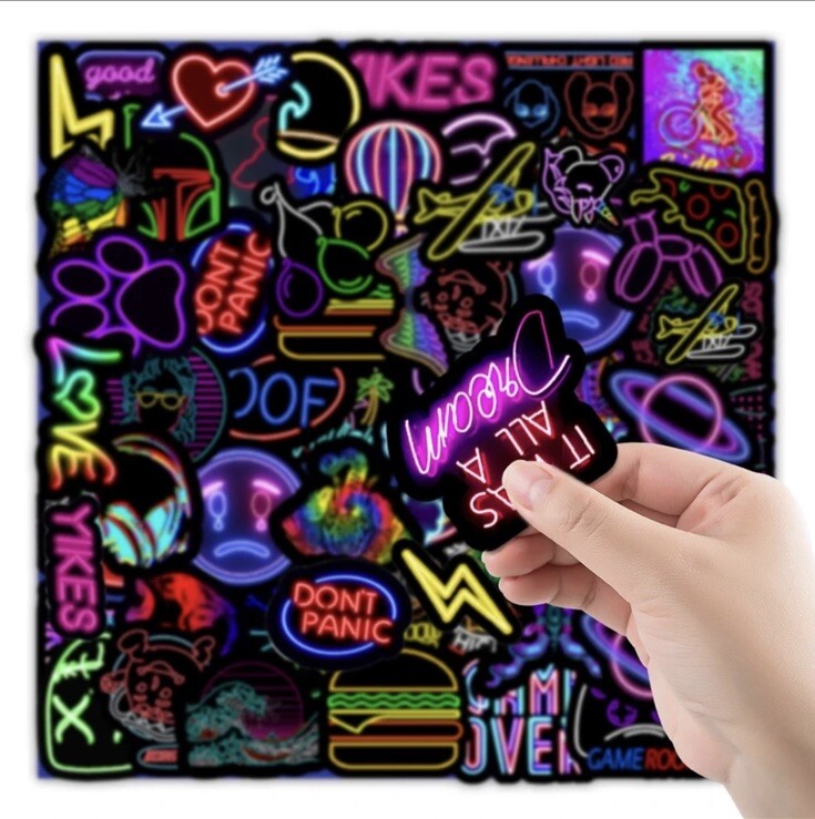 50 PCS Neon Sign Stickers Graffiti Decal Pack Laptop Luggage Skateboard Party0