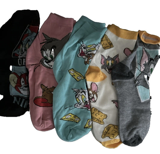 5 Sets Tom & Jerry Cotton socks Tom & Jerry  - UK 4-10 One Size 37-45 Gift Set0