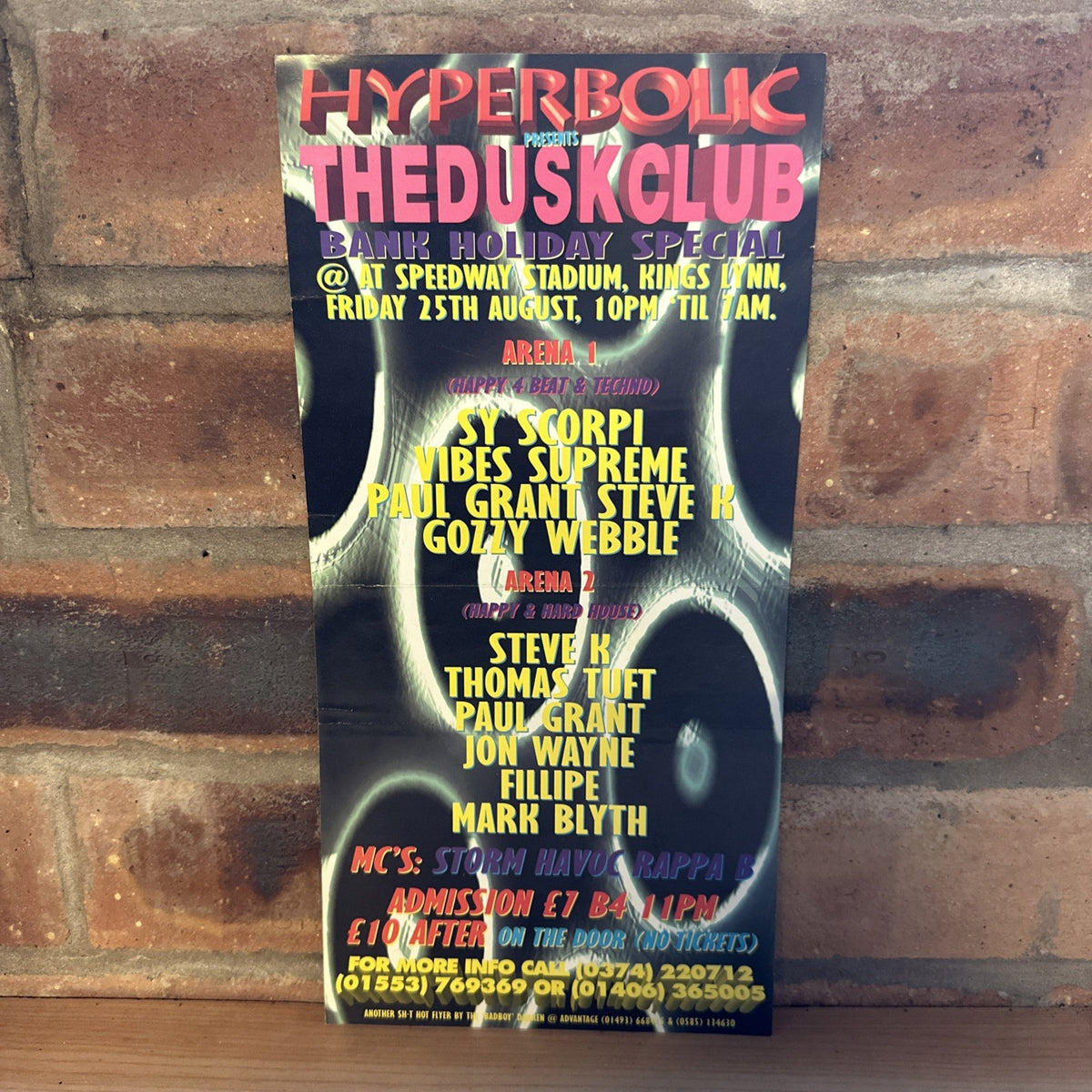Rave Flyer Hyperbolic The Dusk Club Speedway Stadium Kings Lynn 25th Aug 90s0