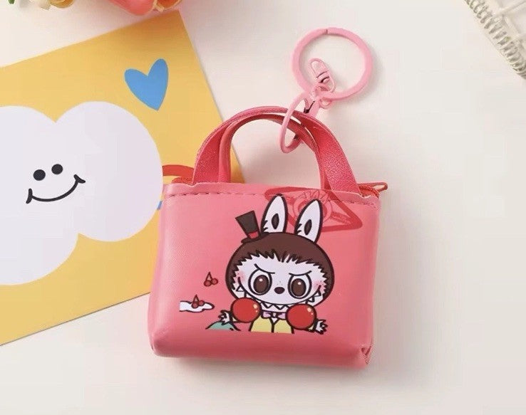  Mini Hot Pink Labubu bag Coin Purse Keychain Cartoon The Monsters Pendant0