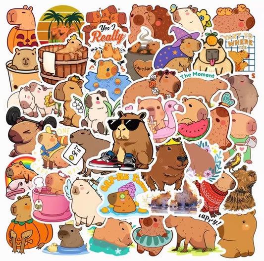 50Pcs Cute Capybara Sticker Set for Laptop, Guitar, Scrapbook and Journals