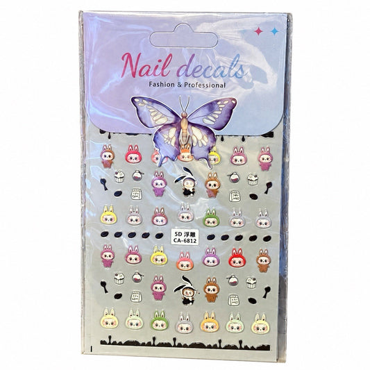 LABUBU 50+ 5D Nail Art Stickers Decals Transfers kawaii UK SELLER Party Bag0
