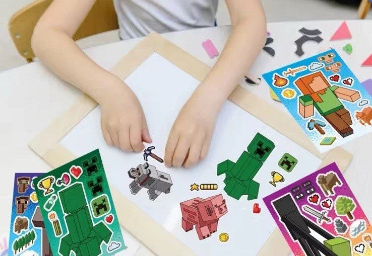 16x Minecraft  Puzzle Stickers Children Puzzle DIY Toys Make A Face Stickers