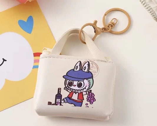 Cute Mini White Labubu bag Coin Purse Keychain Cartoon The Monsters Pendant