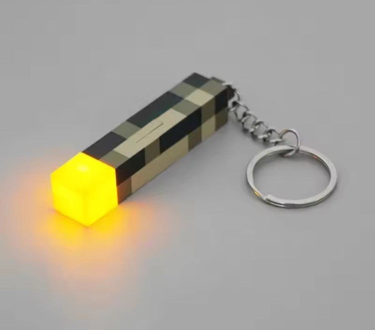  Torch Keychain Glow in Dark Anime Gamer Light Pixelated Wood Keyring0