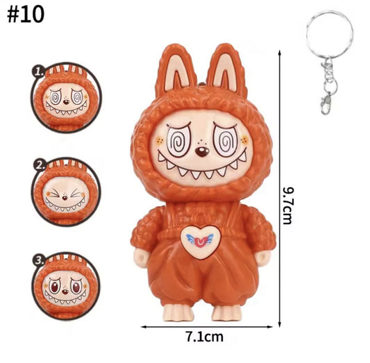 1 X Orange LABUBU 4" inch face changing 3 in 1 keyring Hot Key Chain Gift