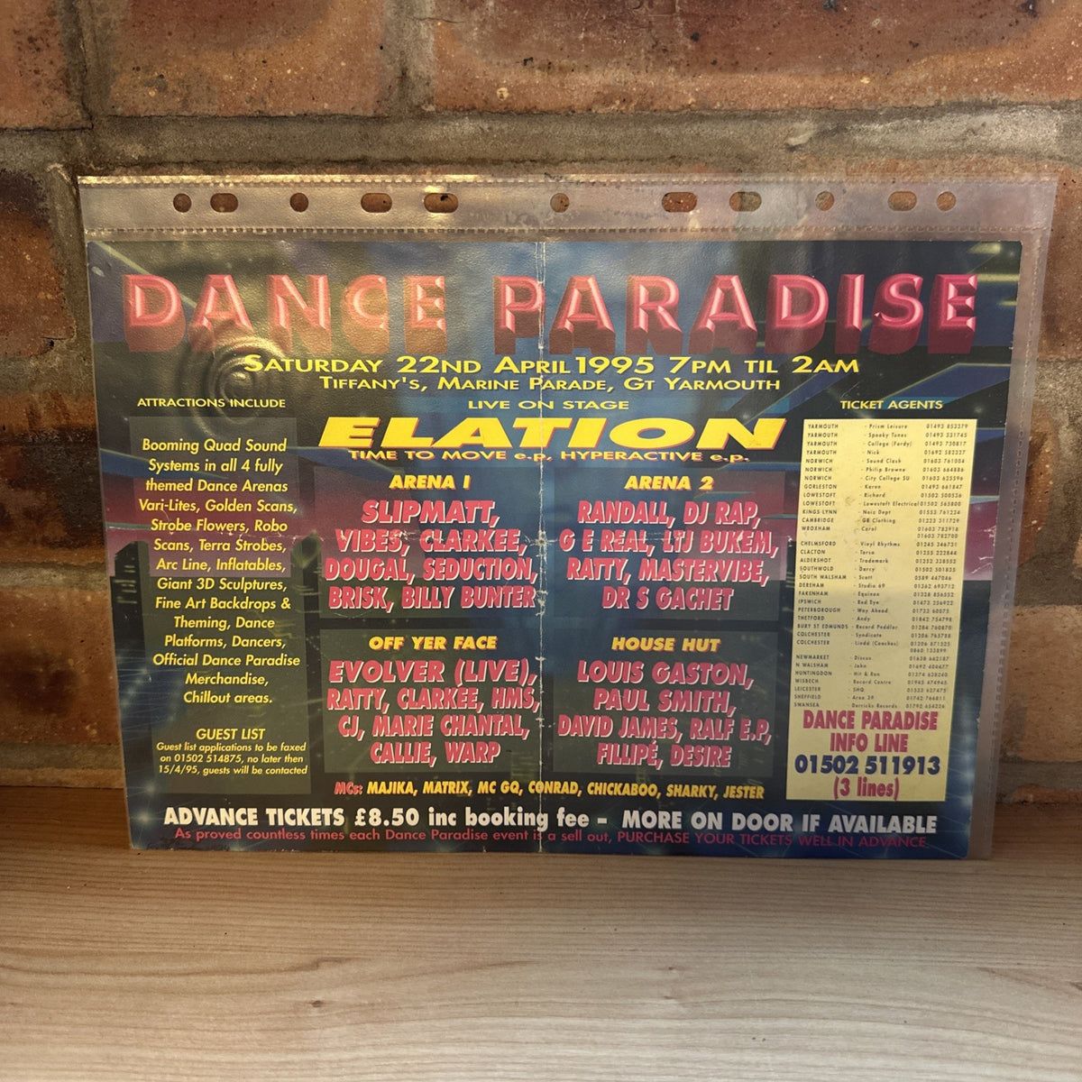 Rave Flyer Dance Paradise 22 Apr 1995 @ Tiffany’s Gr Yarmouth Folded Flyer1