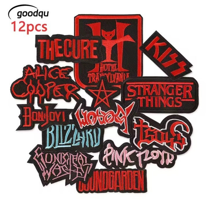 ROCK MUSIC BAND Embroidered Iron On Sew On Patch Badge Set Of 12 Red Patches