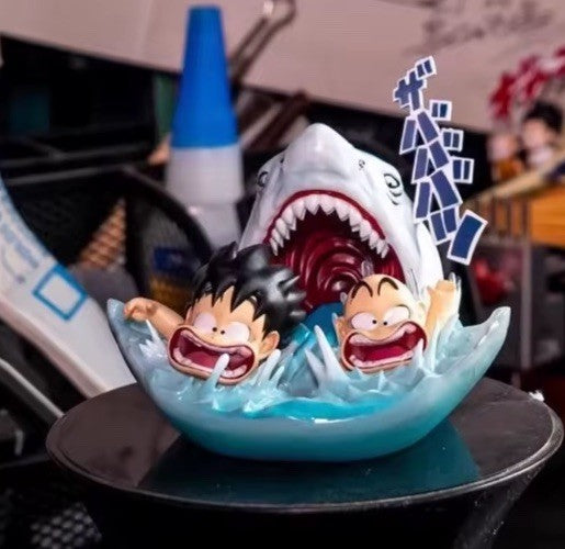  Dragon Ball Son Goku Krillin Shark Scene 10cm Mini Anime Figure Collectible4