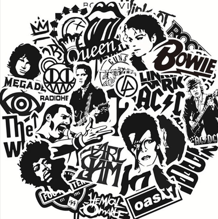 50X Rock Poster Stickers Punk Band Guitar Amp Music Decal Hendrix Bowie Elvis0