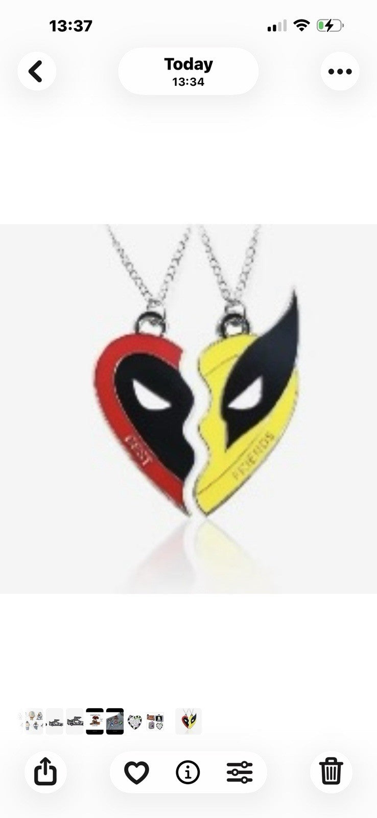 2x Deadpool And Wolverine Metal Best Friends Necklace Set Heart Charm Gift 5CM1
