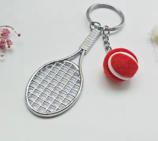 Mini Tennis Racket & Red Ball Pendant Keyring Key Ring Handbag Wimbledon Gift
