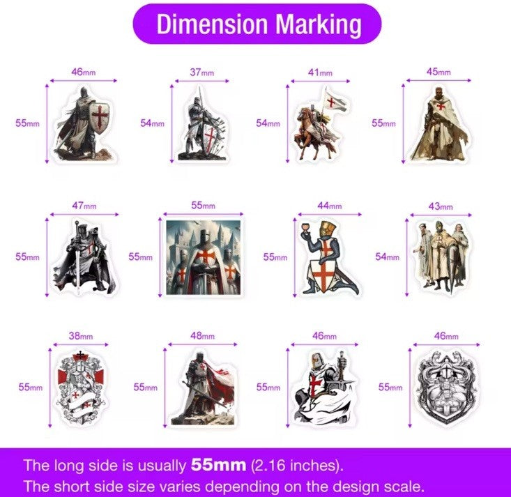 60x Medieval knight Templar Stickers Red White Flag Scrapbook Art Gift Laptop2