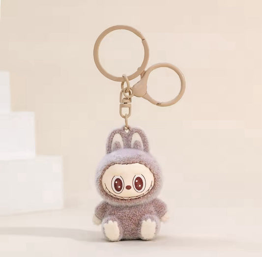 Brown 6cm Sitting Labubu Doll Keychain Key Ring Toy Ornaments Charms Gift