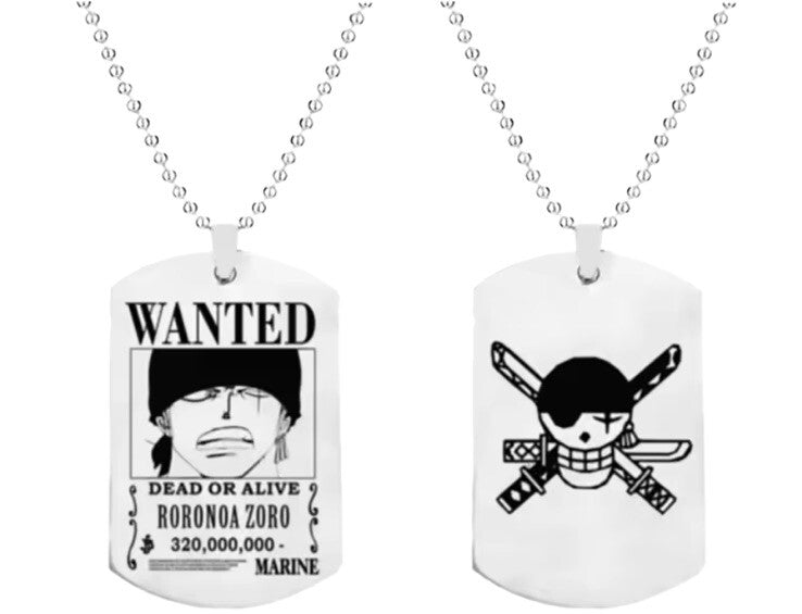 Anime Luffy One Piece Necklace Pendant ZORO  Dog Tag Gift Box Free Pin Badge1