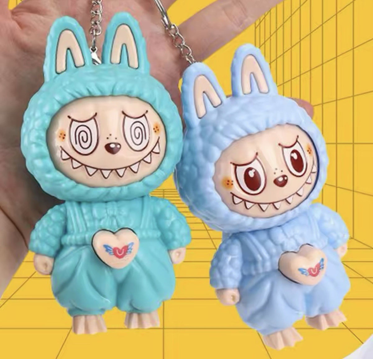 1 X Green LABUBU 4" inch face changing 3 in 1 keyring Hot Key Chain Gift2