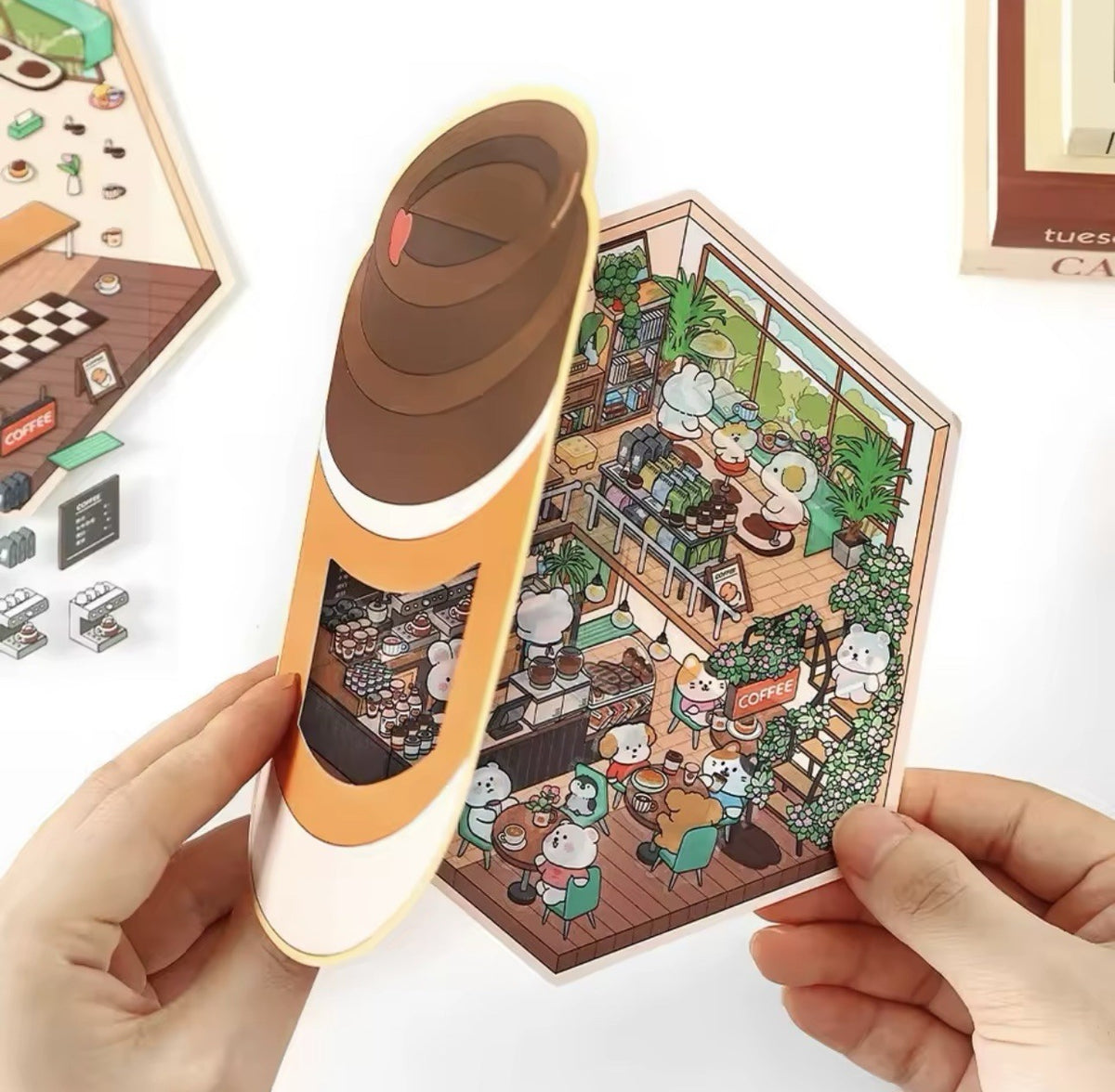 NEW 4Pc Mega Scenes DIY Cartoon 3D Landscape Sticker Book Coffee Bakery2