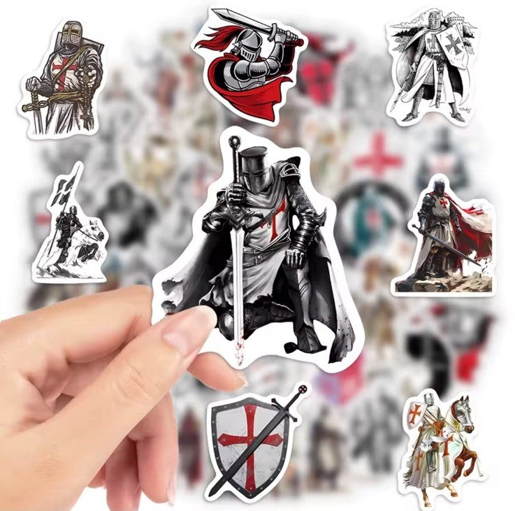 60x Medieval knight Templar Stickers Red White Flag Scrapbook Art Gift Laptop1