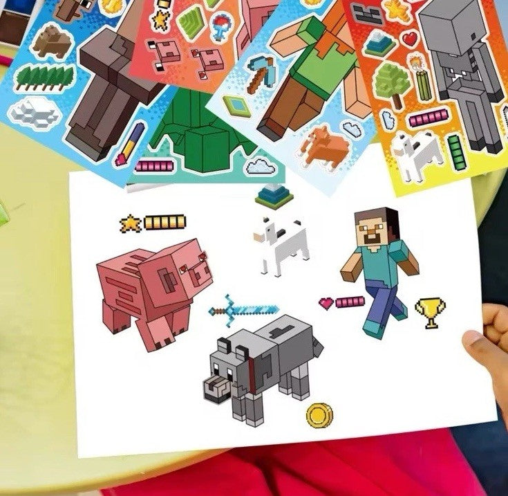 16x Minecraft  Puzzle Stickers Children Puzzle DIY Toys Make A Face Stickers