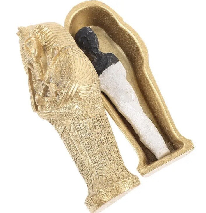 Golden Egyptian Mummy &  Sarcophagus Pharaohs Tomb Ornament Figurine 9/10 Cm2
