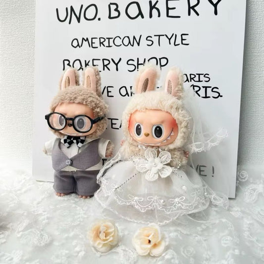 Labubu Doll Wedding Clothes Set For 17cm Bride Dress And Groom Suit - No Doll