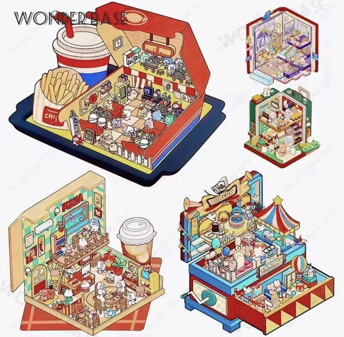 8pc Mega Scenes 3D DIY Sticker Book Cartoon Landscape Kids Activity Gift Set1